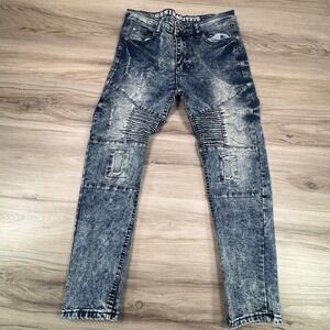 DENIM & RIVETS Kids Boys Blue Acid Wash Moto Jeans Distressed Size 10